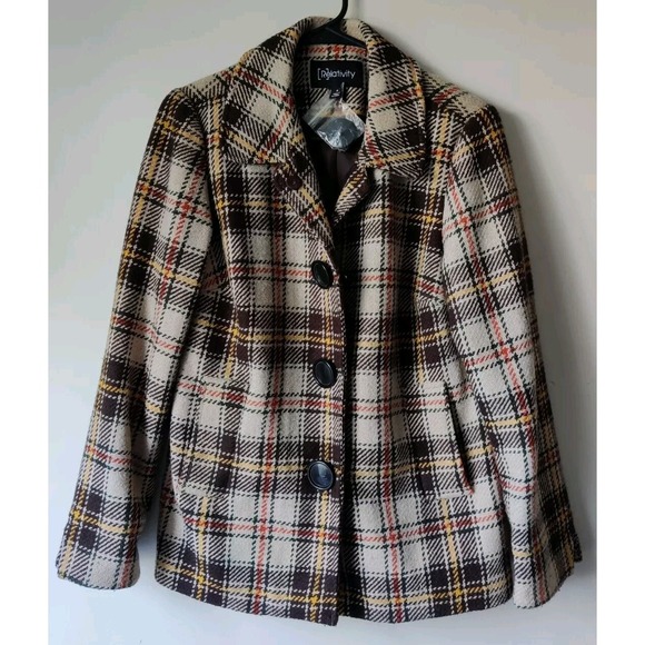 Relativity Jackets & Blazers - Relativity‎ Jacket Fall Colors Red/Brown Faux Bottun Snap Plaid Size 6